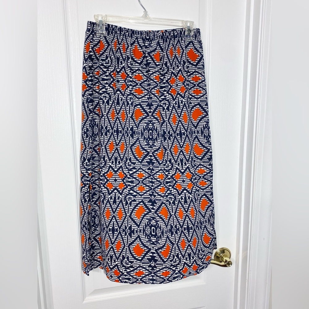 Soprano Aztec Pattern Midi Skirt Side Slits Orange Blue Size JR Large